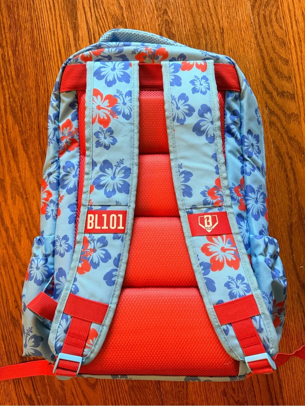 Baseball Lifestyle Kids Floral Backpack - Light Blue with Red & Blue Flowers